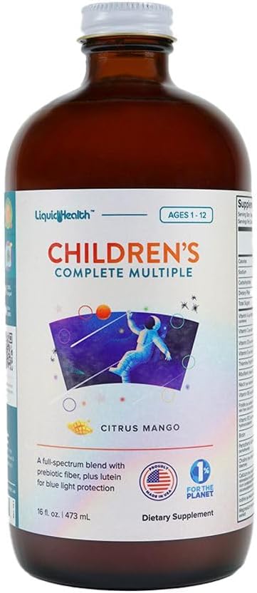 LIQUIDHEALTH Children 's Complete Liquid Multivitamin for Children, Toddlers - Estible Vitamin, Nutrients & Mineces, Immune Dulune Dupport, Gut Health - Made in USA, Vegan, Non GMO, Sugar- Free (16 oz)