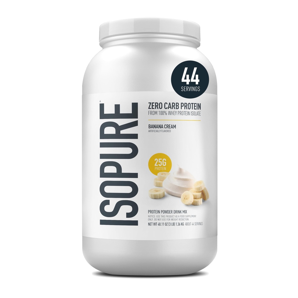 Isopure Zero Carb 100% Pure Whey Isolate Protein Powder, Laktosa Free, Gluten Free, With Vitamin, Banana Cream, 25g Protein Per Serving, 3 Lbs, 44 Servings (Packaging May Wary)
