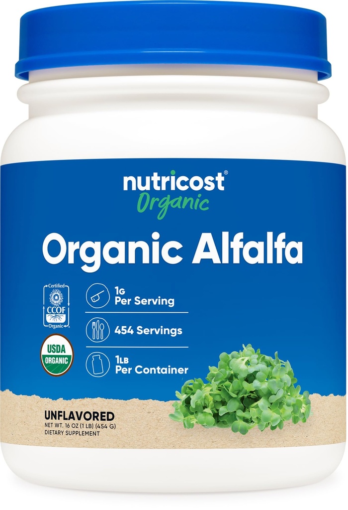 Nutricost Organic Alfalfa Powder 1LB - USDA dianggap 100% Organik, Vegetarian, Non- GMO, Gluten Free