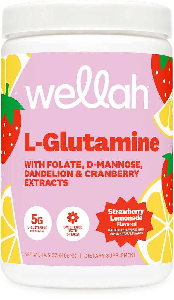 Wellah L-Glutamine Strawberry Lemonade Flavored (50 G-Glutamine Per Serving, Sweetened with Stepia)