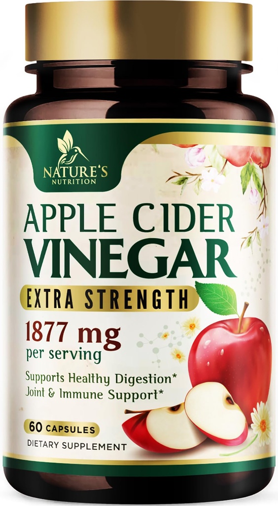 Apple Cider Vinegar Capsules 1877mg - Extra Energy Detox & Cleanse with Vitamin D & Zinc - Premium ACV pills with Common Natural Ditrable & Ammune Support - Vegetarian Suplemen - 60 Capsules