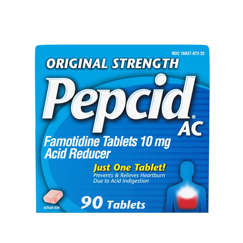 Pepcid AC asli tablet Relief Heartburn, OTC Medicine Prevents & Relieves Heartburn Because to Acid Indibuble & Sour Homach, 10mg Fomotidine Acid Reducer, Fastment, 90 ct