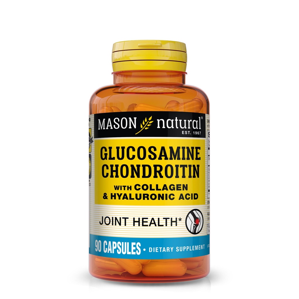 MASON NATURAL Glucosamine Chondroitin with Collagen & Hyaluronic Acid, 45- Day Supply Capsules for Normal Joint, Mobility, Flexibility, & Aging Dukungan, 90 Kapsul
