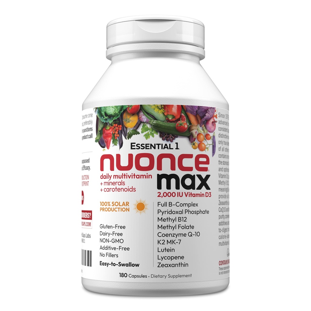 DANREW LESSMAN Essential- 1 nuonce max Multivitamin 2000 IU Vitamin D3 180 Small Kapsul. 100 mcg Metil B12. Potensi tinggi. Tidak ada Addonist. Ultra- Mild Satu Daily Capsule