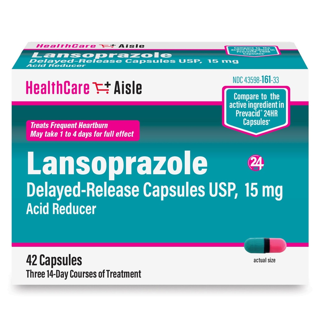 HealthCareAisle Lansoprazole 15 mg - 42 Delayed- Release Capsules - Acid Reducer, Treats Freedment Heartburn