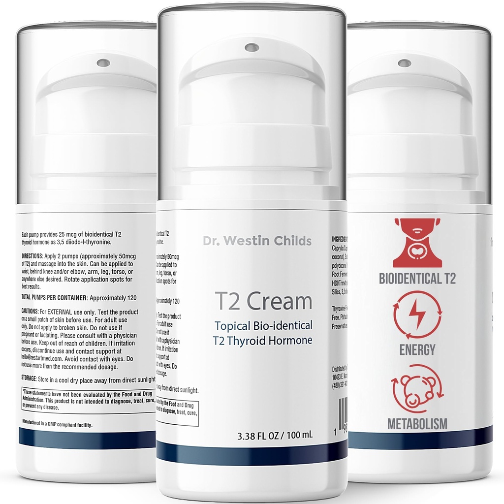 Dr Westin Childs T2 Cream - T2 Thyroid Dukungan untuk Perempuan dengan Bioidentik 3,5 Diiodo- l-thyronine dalam Form Lotion for Hormone Saldo di Hypotyroidism, Hashimoto 's, Thyroidectomy & Rai, 60 Servings