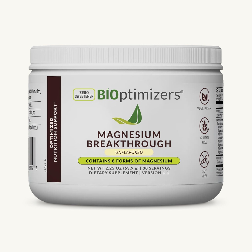 BIOptimizers Magnesium Breakthrough Drink - 8 Forms of Magnesium, Electrolytes, Sleep Health, Stress, Muscle Recovery, Heart Support 124; Glycinate, Citrate, Malate