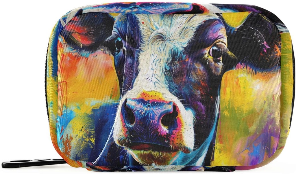 Pill Box Fun Cow 7 Day Cill Case Travel Pill Organizer Bag dengan Zipper Portable Weekly Vitamin Medicine Suplemen Hoder Pouch Bag