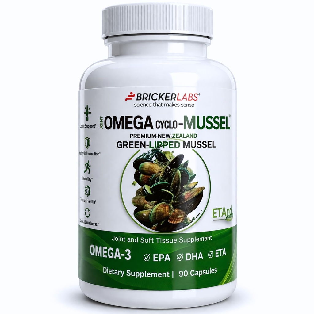 Bricker Labs Omega Cyclo - Mussel Joint Health Suplement, Premium New Zealand Green Lipped Mussel, Full Spectrum Omega Joint Suplemen untuk Kesehatan dan Kenyamanan, 90 Kapsul
