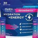 HydroMATE Electrolytes Powder Drink Mix Packet Hidration Accelerator Low Sugar Rapid Relief Party Vitamin C Plus Caffeine Strawberry 30 Count