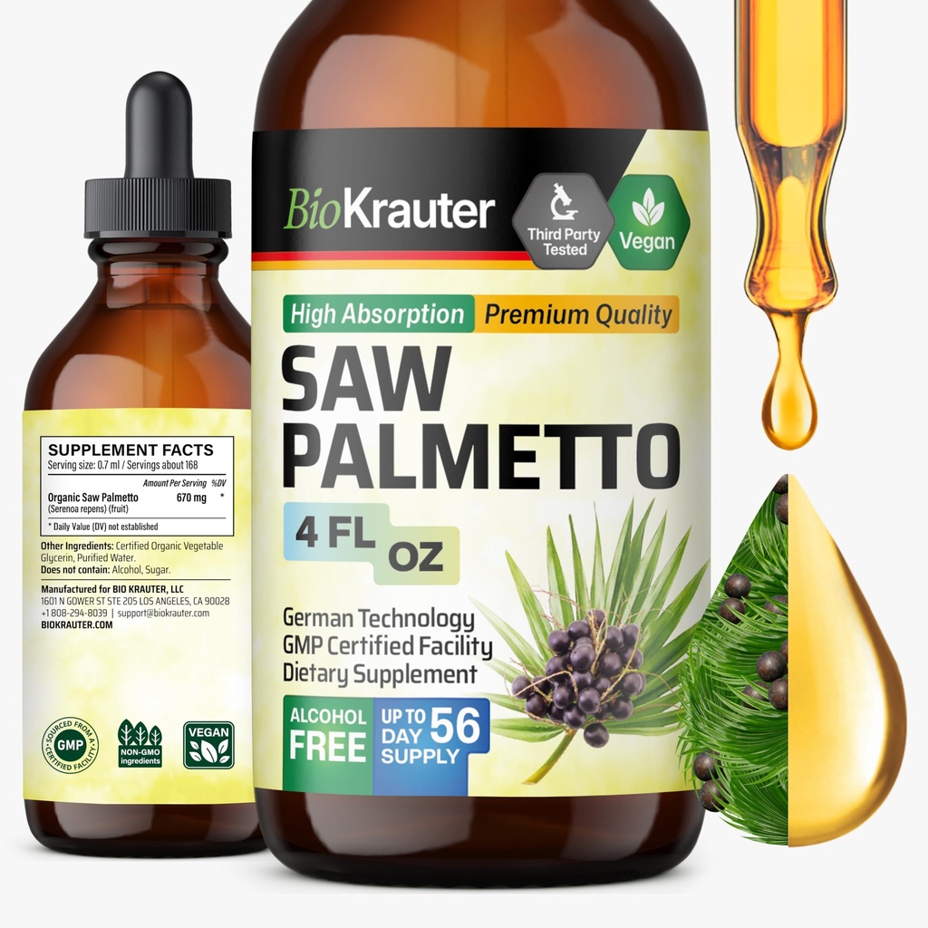 BIO KRAUTER SAW Palmetto Extract - Vegan Saw Palmetto for Men and Women - Urinary Support - Alkohol & Sugar Free - 4 Fl.Oz.