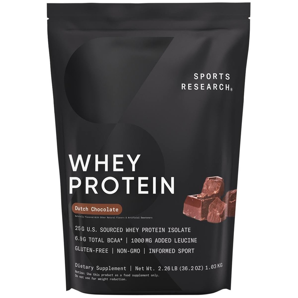 Sports Research Whoy Protein Isolasi - Powder Nutrition Olahraga per Serving - 2.27lb Whey Protein - Dutch Chocolate Bulk Protein Powder, 25 Servings