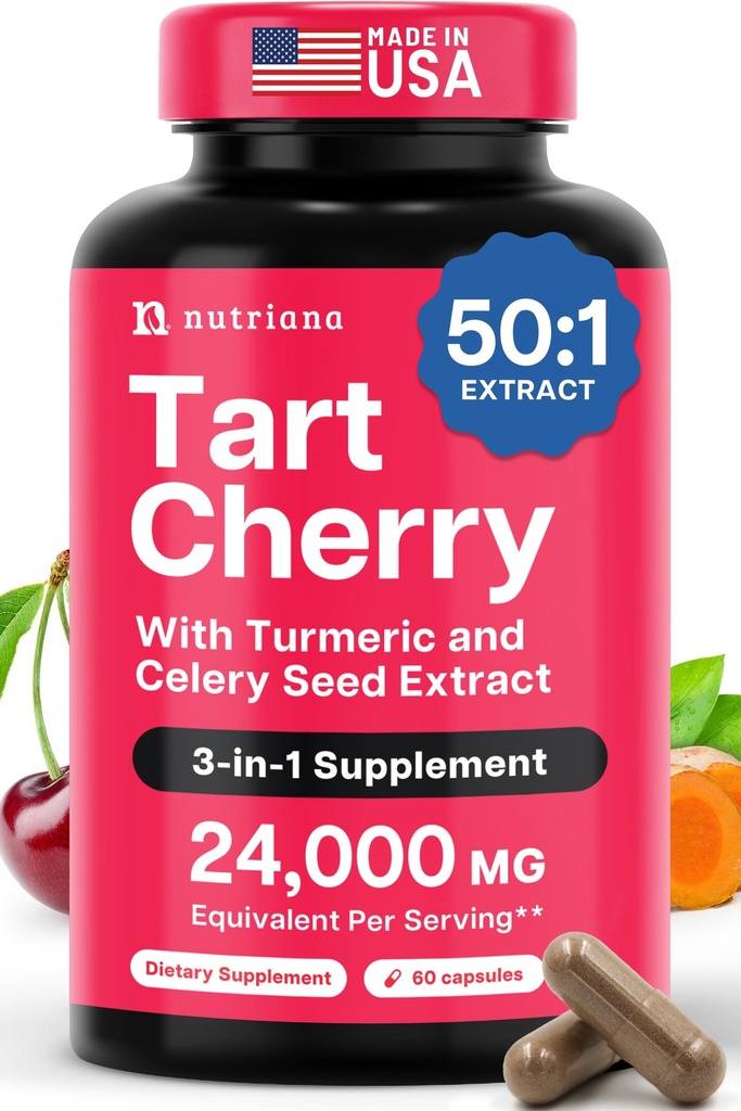 3 pada 1 Tat Cherry Extract Capsules dengan Turmeric & Celery Benih untuk Feet & Joint Dukung Uric Flush Cleanse, 60 Veggie Capsules Productured di USA