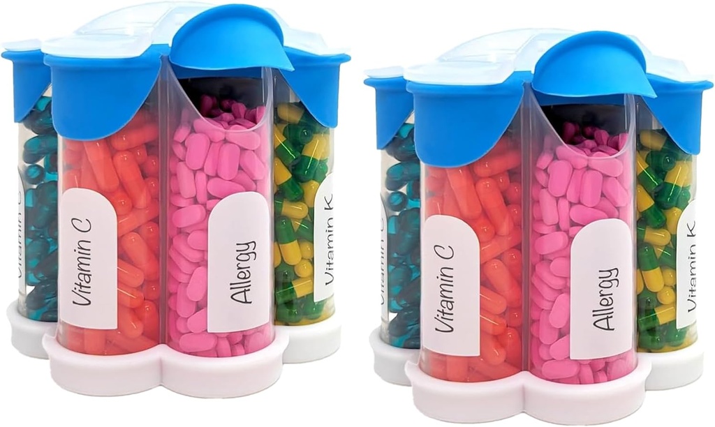 Extra Large Pill Organizer Daily, Weekly, Monthly Suplement Bottle, Cute Blossom Pill Discenser dengan 7 XL Compartment (2 Pack Combo) (Light Blue 2 Pack)