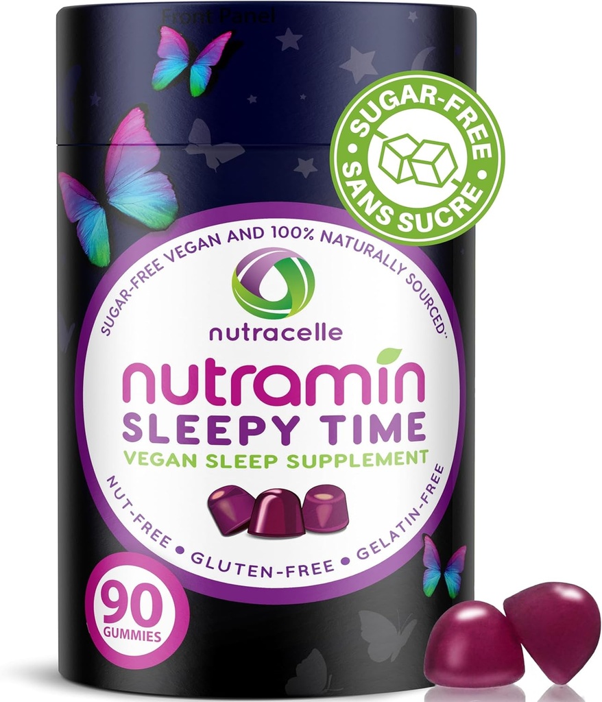 Nutramin Sleepy Time Gummy: The Vegan, Sugar- Free, Natural Melonatin 5mg for Longer Deeper Sleep - No Next-Day Grogginess, Non- Habit Forming Delicious & Drug-Free Allergy-Safe Herbal Sleep Gummies