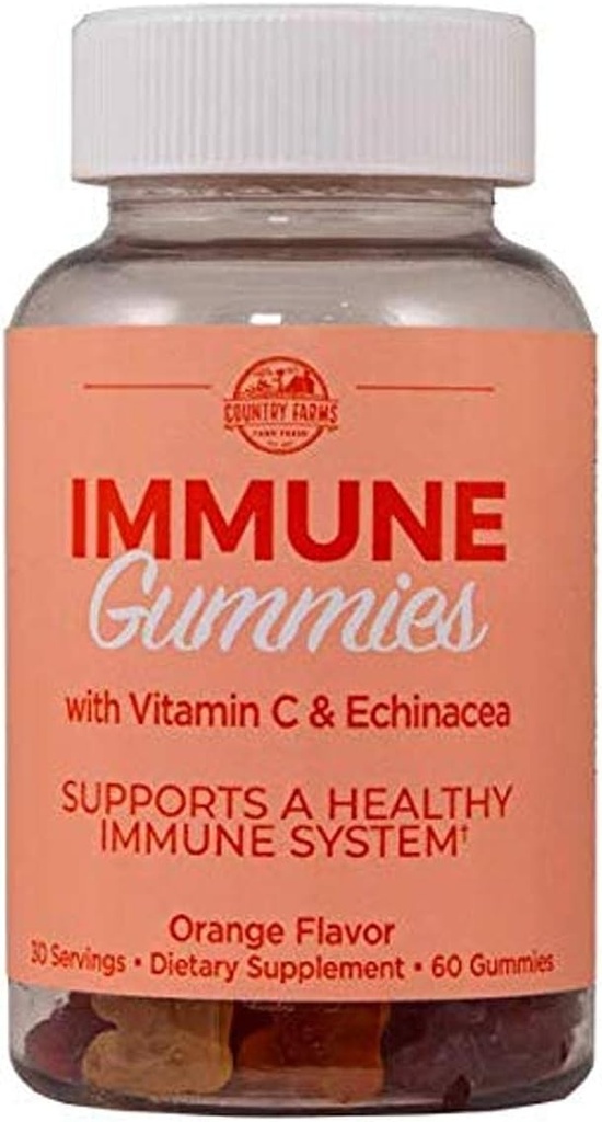 Country Farms Immune Gummies with Vitamin C & Echinacea, Supports Healthy Ammune System, Rich in Antioksidants, Delicious Orange Flavor, 60 Count, 30 Servings