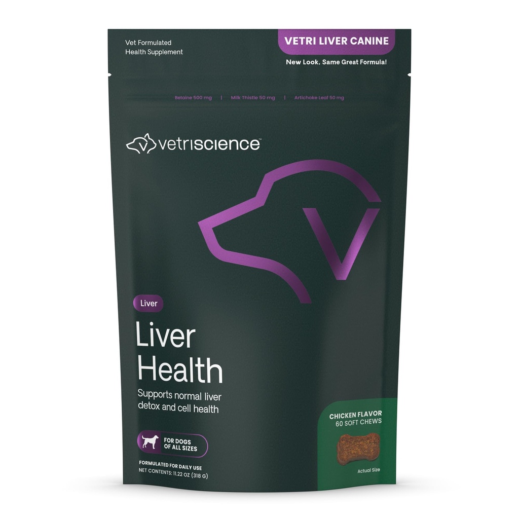 VetriScience Liver Health Chews with Milk Thistle, Vetri Liver Detox Supplement for Dogs, Turmeric and Artichoke Leaf for Liver Dupport and Detoxification, Chicken, 60 Count