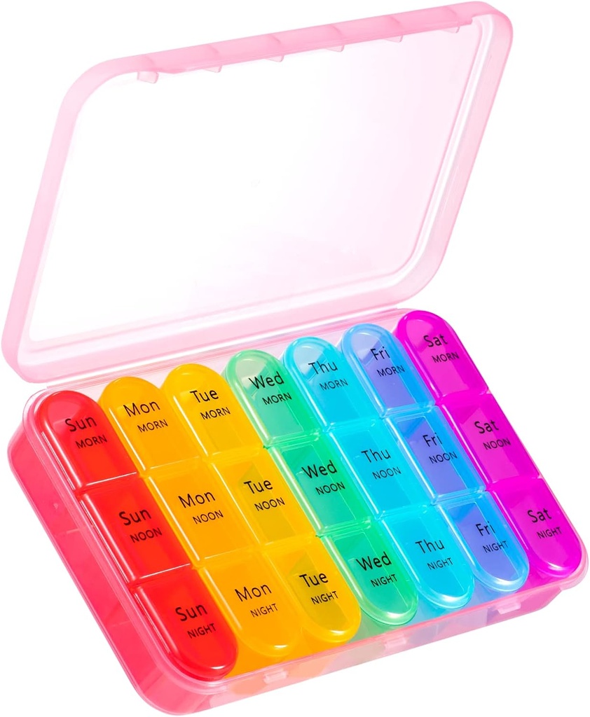 Asprink Pill Organizer 3 kali sehari - Weekly / Daily Pill Box 7 Day Medicine Organizer, Large Pill Case Pill Box 3 Times sehari, Travel Pill Organizer, untuk Hold Vitamin, Medicine