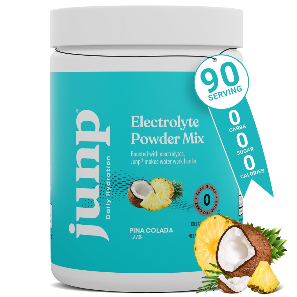 JUNP Electrolytes Powder No Sugar No Carbs - Pina Colada Coconut Pineapple Keto Electrolite Drink Mix - Potocuum & Salt Hydration Powder Electrolytes - Zero Calorie Sugar Free Electrolyte Powder 90ct