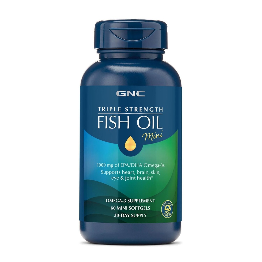GINC Triple Strength Oil Mini Omega 3 Suplement, 100mg EPA dan DHA, Sufforts Heart, Brain, Skin, Eye and Joint Health, 60 Mini Softgels
