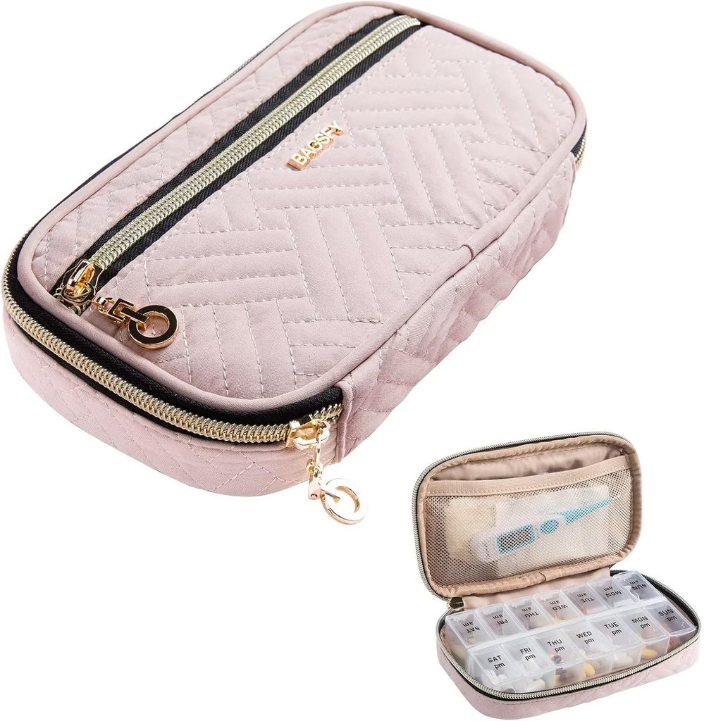 BAGSFY Pill Organizer Case 2 Times a Day- Weekly Medicine Organizer Travel Pill Box dengan Kontainer Kasus Obat-obatan Tersisa 7 Hari untuk Minyak Ikan, Vitamin, Suplemen