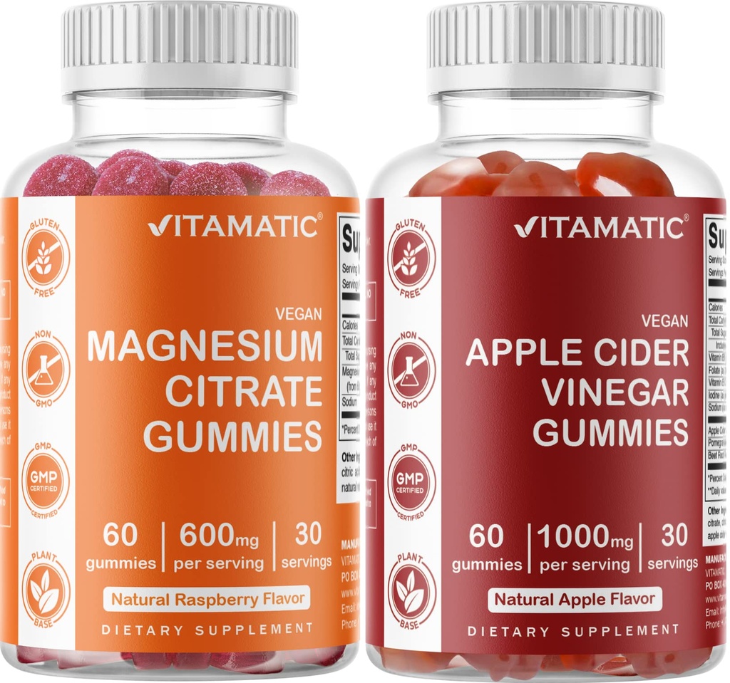 Vitamin Magnesium & Apple Cider Vinegar Gummies - 60 Vegan Count Masing-masing
