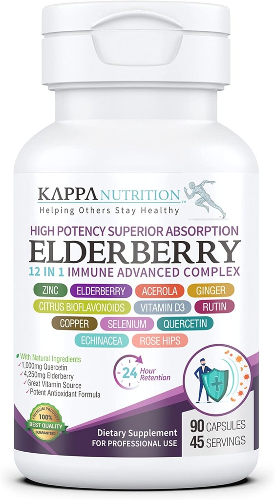 KAPPA NUTRISI Elderberry / 12 dalam Kompleks 1 Advanced (90 Capsules).