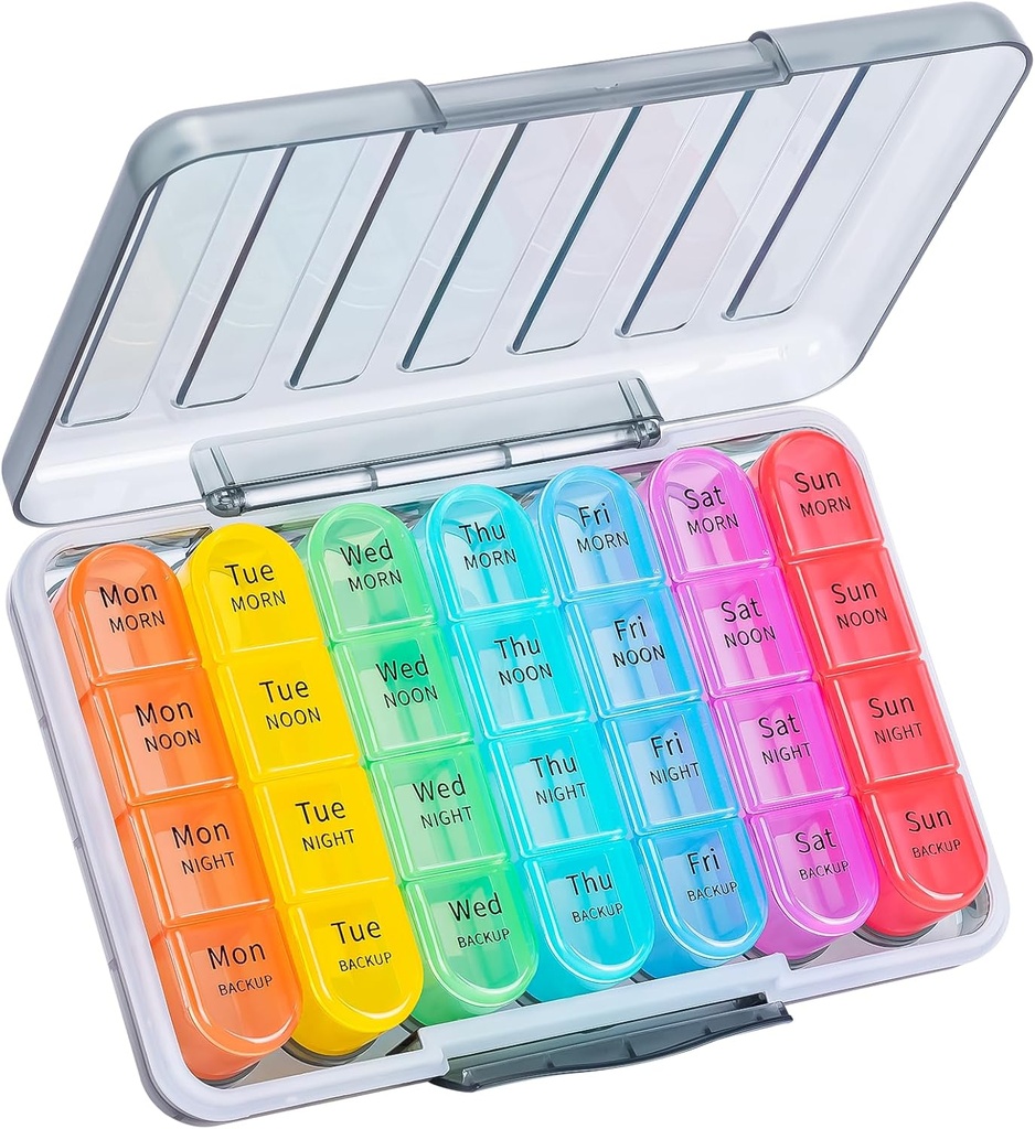 Daviky Weekly Pill Organizer 4 kali sehari, Moissture- Kotak Pil 7 Hari, Kotak Penyelenggara Kasus Obat Obat Harian untuk Diangkut, Penyelenggaraan Pill dengan 28 Kompartemen untuk Memegang Vitamin & Meds