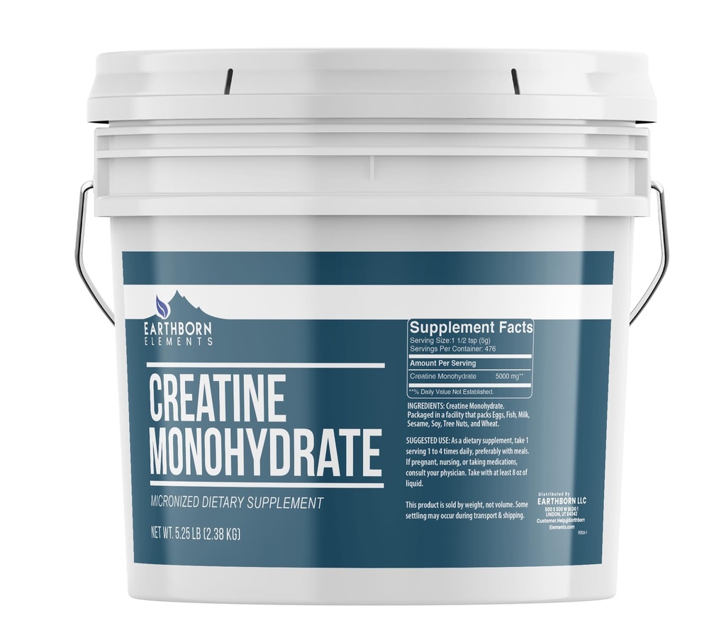 Elements Earthborn Creatine Monohydrate Powder 1 Gallon Bucket, Micronized & Unfeated, Dietary Supplement, No Addonves (84 Ounce)