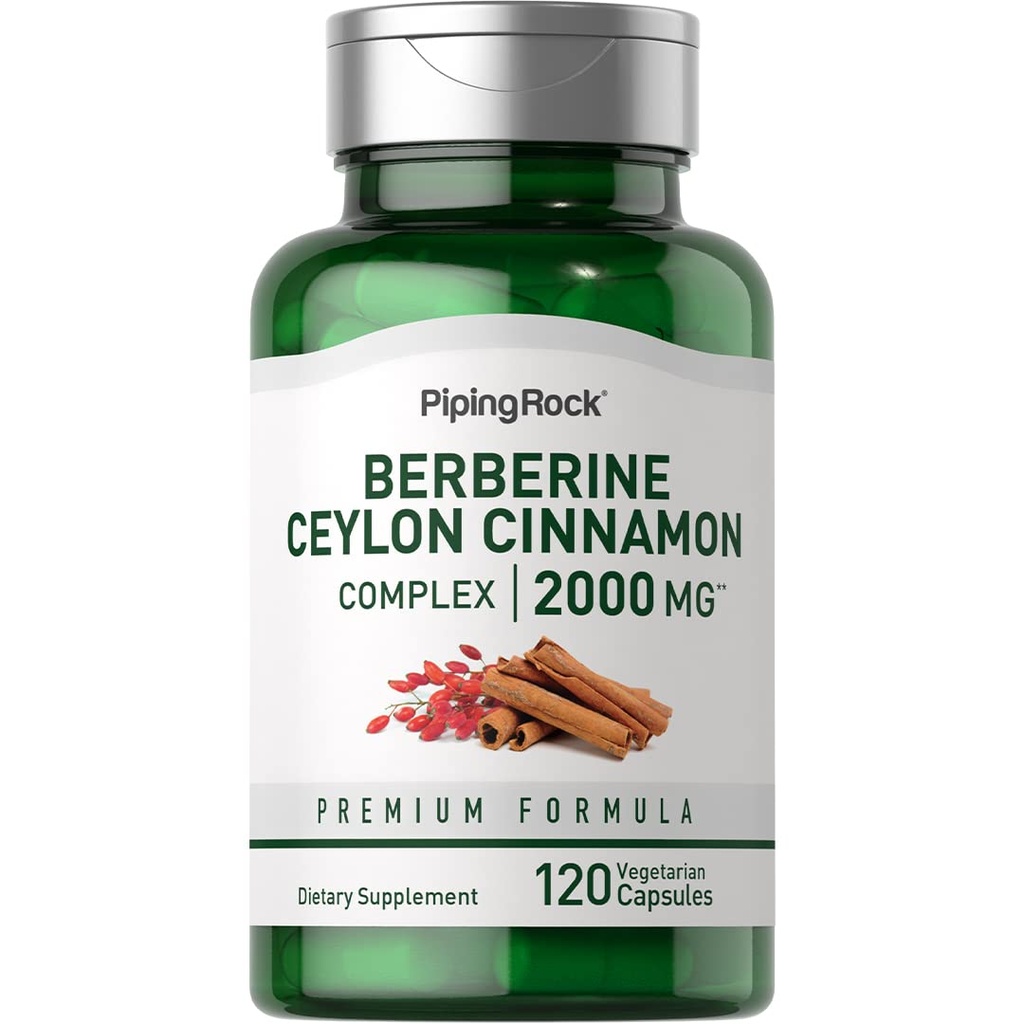 Kompleks Cinnamon Ceylon Piping Rock Berberine HCI, 124; 120 Capsules 124; Herbal Extract Suplement 124; Vegetarian, Non-GMO & Gluten Free Formula