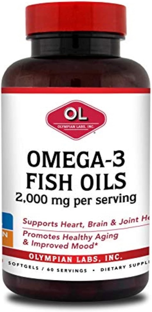 Omega- 3 Fish Oils, 2000mg per Serving - Membantu Dukungan Otak & Heart Health, 120 Count, (73)