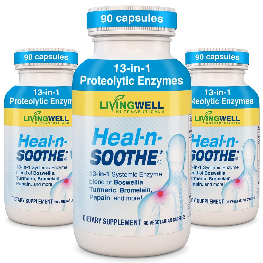 Suplemen Dukungan Bersama HEADN-SOOTHE - Protolytic Enzymes seperti Bromelain & Papain, dengan Boswellie, Turmeric & Ginger- Promodes Protein Fungsi Digetical & Body Defense - 90 Count (3 Pack)