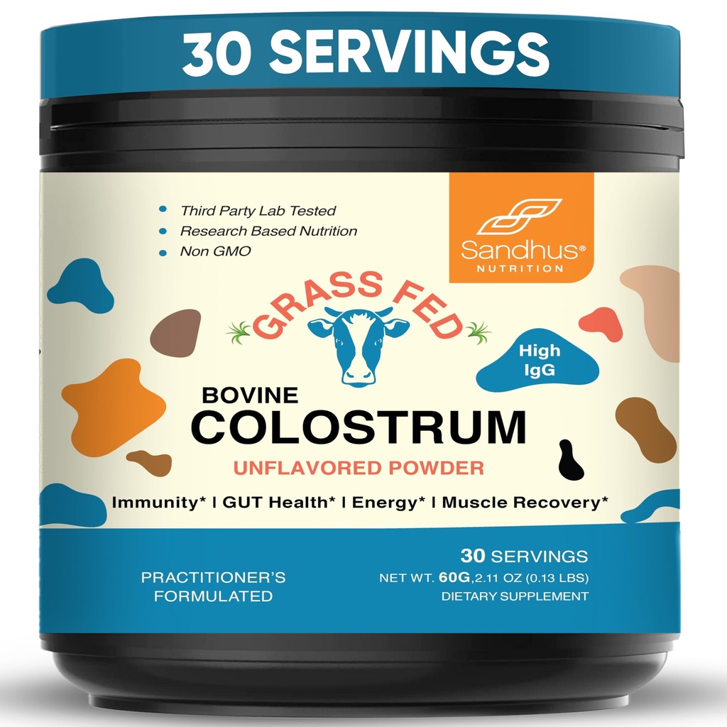 Sandhu 's Grass Fed Bovine Powder Colostrum untuk Manusia, Orang Dewasa 124; 30 Hamba (Kembang Sapi Supplemen 112; Tinggi IGG untuk Kesehatan Gut 124; Kekebasan & Muscle Recovery Dukungan 124; Unflashed 124; untuk Pria & Perempuan