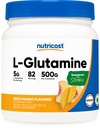 Nutricost L- Glutamine Powder Sweetened with Stederia (500 Grams, Peach Mango) - Suplemen untuk Gut Dut, 5 gram Glutamine Per Serving - Gluten Bebas, Non-GMO