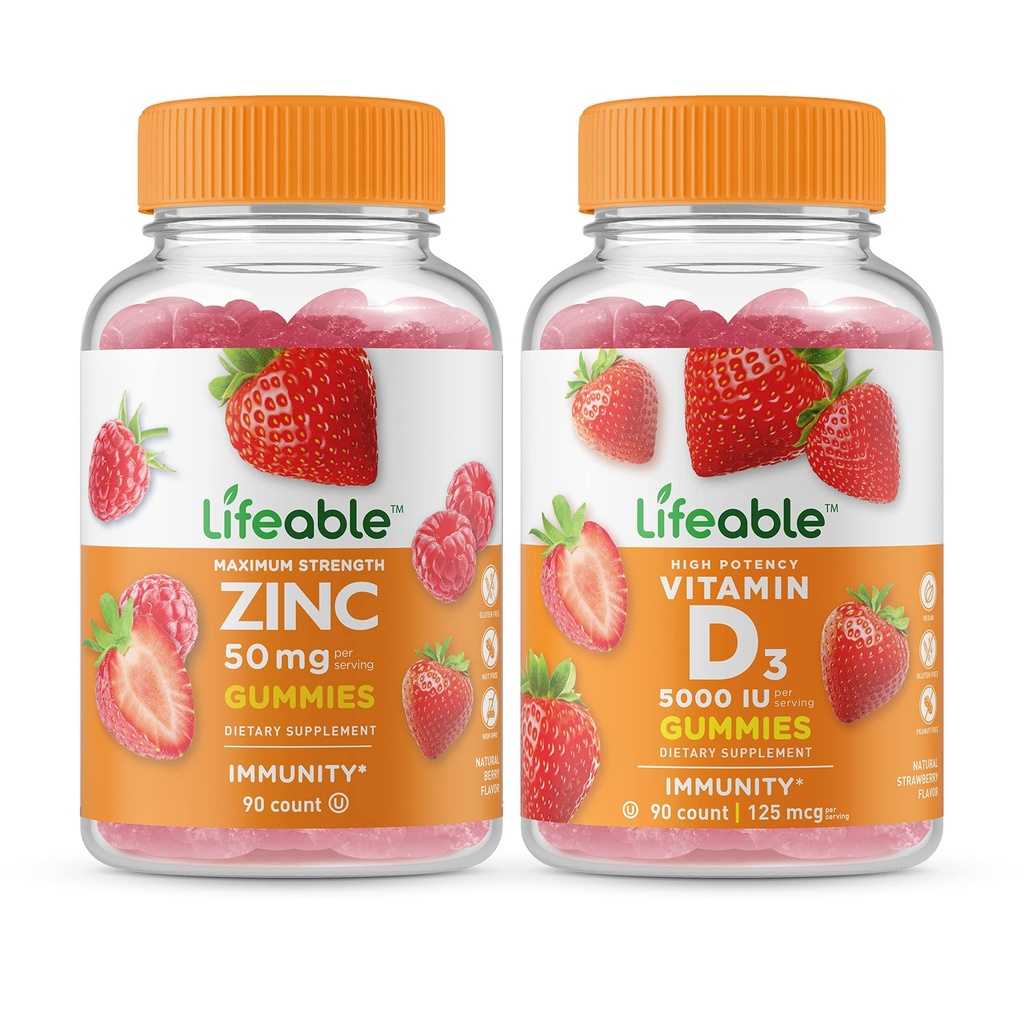 Zinc Lifeable 50mg + Vitamin D 5000 IU, Gummies Bundle