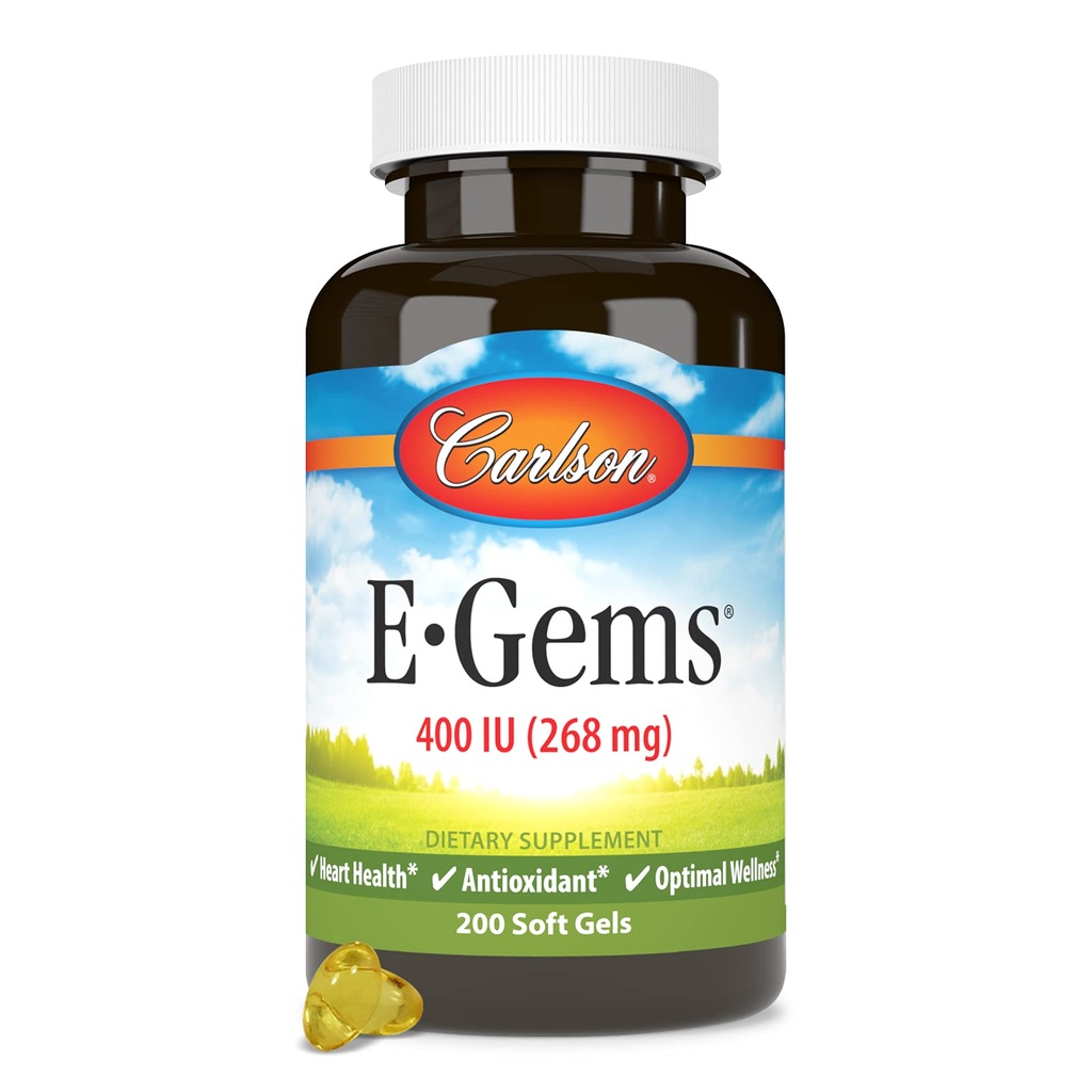 Carlson - E- Gems, 400 IU, Heart Health & Optimal Wellness, Antioksidant, 200 buah lembut