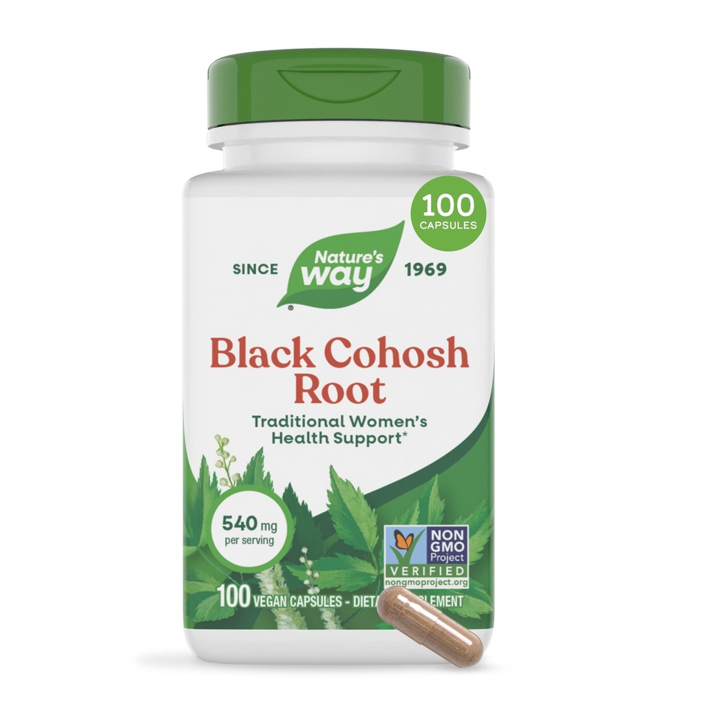 Nature 's Way Black Cohosh Root, Dukungan Tradisional untuk Kesehatan Perempuan *, 540 mg per Serving, Proyek Non-GMO Diverifikasi, 100 Kapsul