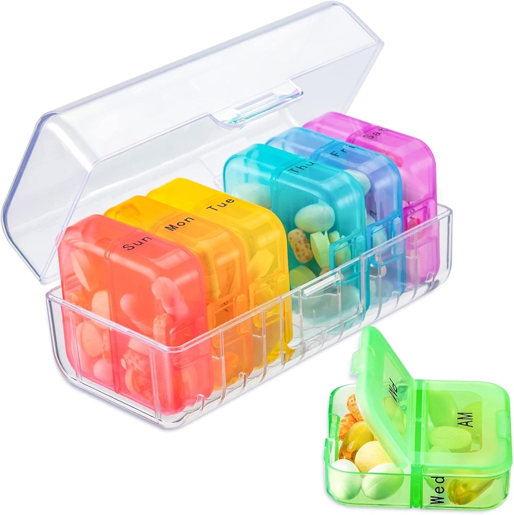 Zoksi Pill Organizer 2 Kali sehari, Kotak Pil Hari Weekly 7 Hari, Daily Am Pill Organizer, Kasus Tudung Travel for Medicine, Fish Oils, Vitamin, Suplemen