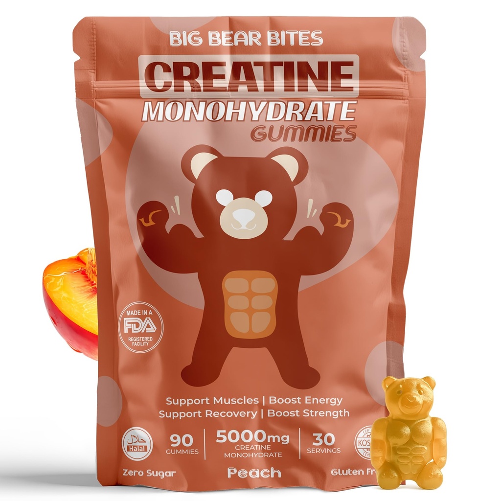 Creatine Monohydrate Gummies for Men & Women Afsel 124g, 5000mg of Creatine Gummies per Serving 124; Sugar, Gluten Free & Halal 124; Pack of 90 for Pre Workout & Muscle Recovery 124; Peach Flavor