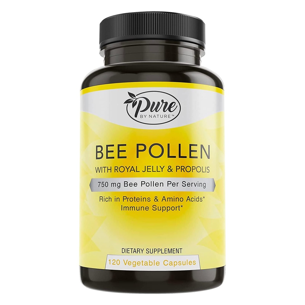 Murni Oleh Nature Bee Pollen Suplemen dengan Propolis & Royal Jelly untuk Dukungan Imune, Properti Antioksidant, 120 Non- GMO Vegetarian Capsules