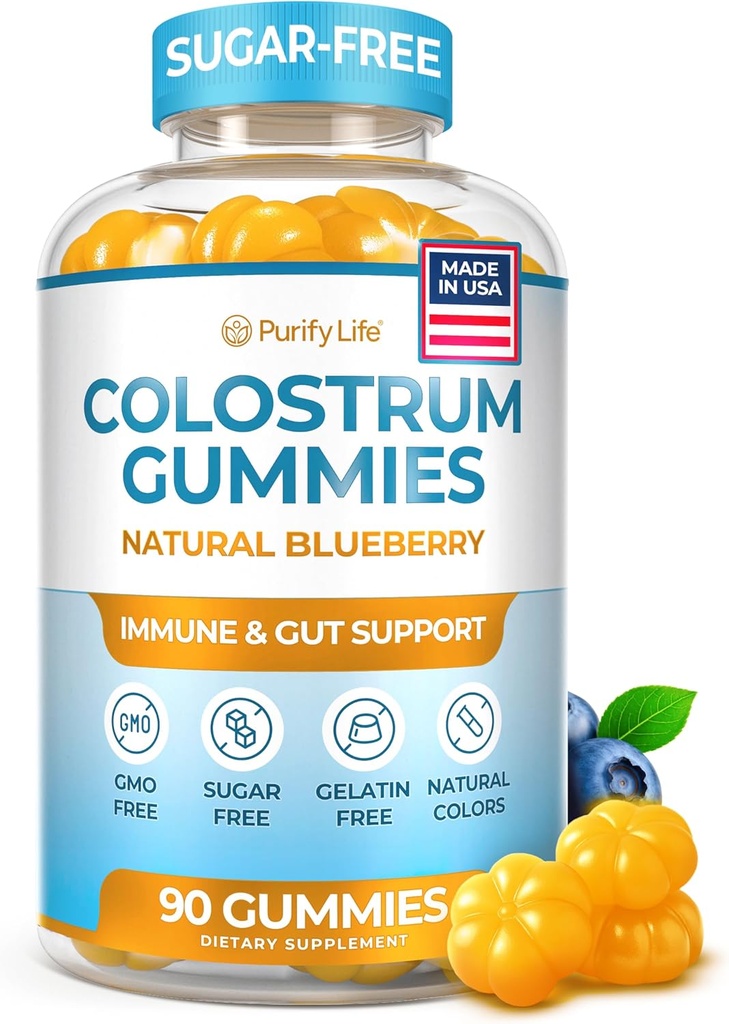 Sugar-Free Colostrum Gummies (1500mg) Bovine Colostrum for Mans, Grass- Fed Suplement for Gut Health, Leaky Gut Repair, Imune Support, Skin Health - 35% IGG per Serving