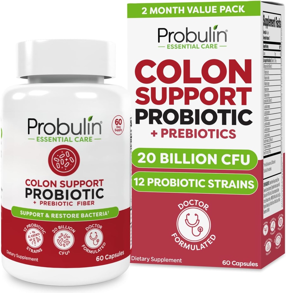 Probulin Colon Dukung Probiotic Suplement, Daily Gut, Digetsy, dan Ammune Health Prosules Capsules for Men and Women, 20 Milyar CFU, Vegan, 60 Count Bottle
