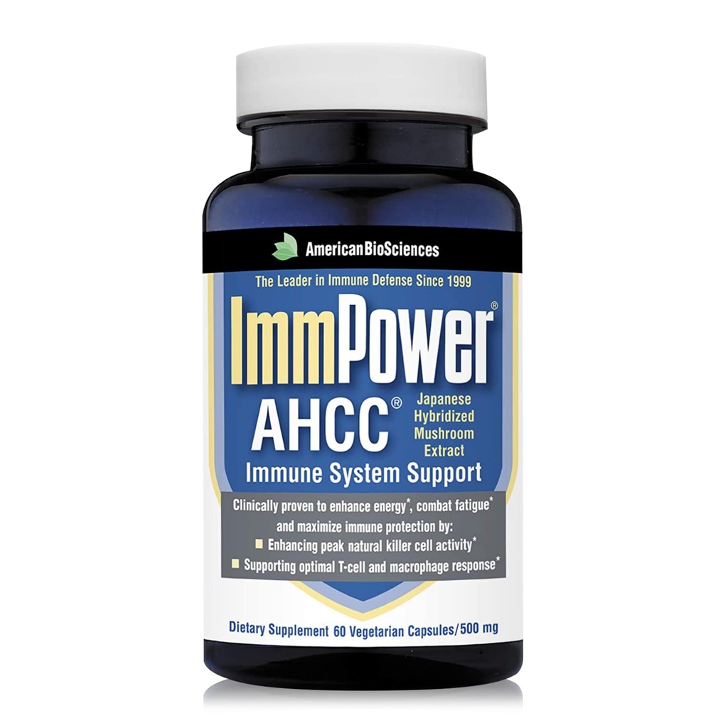 American BioSciences Immunity AHCC Herbal Mushroom Suplement, 500mg per Capsule for Imune Support, Mempertahankan Aktivitas Sel Pembunuh Alam, Paket 1, 60 Vevgie Capsules