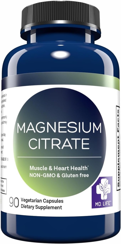 "Life Magnesium Citrate 250 mg - 90 Capsules -" High Absorpsi Magnesium Citrate Suplemen "- Eister-to-Swallow Capsules for Muscle, Nerve, Heart, Sleep and Bone Support
