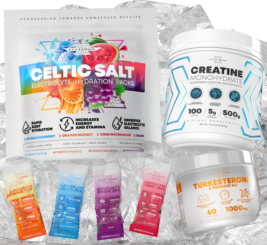 Celtic Salt Electrolytes Powder Paket + Creatine Monohydrate Supplement + Turkesteron & Tongkat Ali 100mg Suplemen