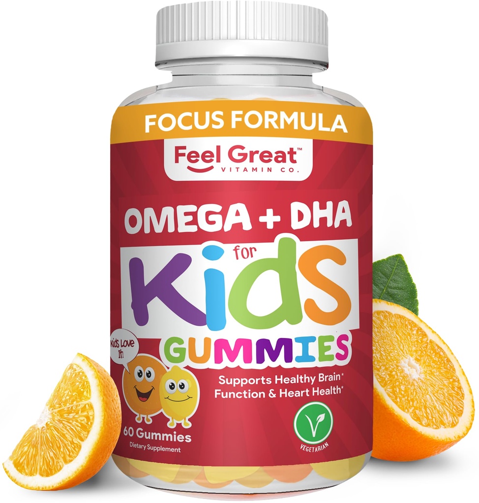 Rasakan Great Vitamin Co. Lengkap DHA Gummies for Kids 44; with Omega 3 6 9 + DHA, Vitamin C 124; Pasokan Fungsi Otak Sehat, Vision & Heart Health 124; Gluten Free, Vegetarian 124; 60 Gummies