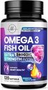 Tambahan Minyak Ikan Omega 3 2400mg - Triple Kekuatan Omega 3 Fatty Acids, Otak Jantung Alam & Gabungan - Acids Gendut dengan EPA & DHA - Wild Caught Fish Oil Suplemen - 120 Softgels