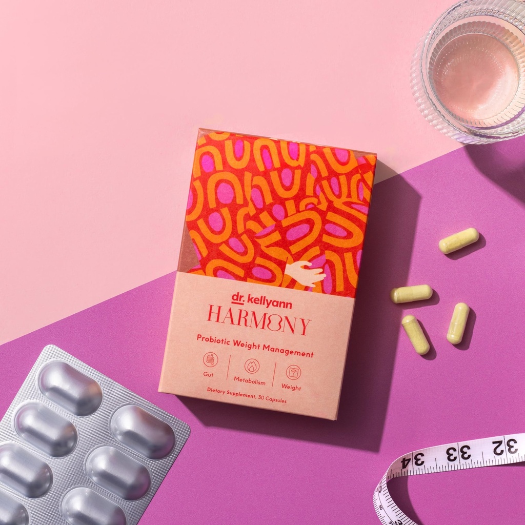 Dr. Kellyann Harmony Probiotic Weight Management (30 Capsules) Prebiotic and Probiotic to Duight Management and Propinal Optimal Gut Health