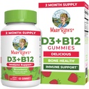 MaryRuth Organics Vegan D3 + Vitamin B12 Gummies: 124; 2 Bulan Supply 124; Menyediakan Kesehatan Tulang 124; Dukungan Imune; Suplemen Energi 124; Metil B12 Vegan NN-GMO GMO Gluten Bebas 124; 60