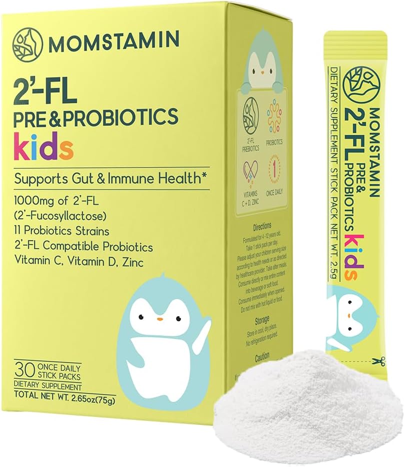 MOMSTASIN 2 '-FL HMO Pregories & Progres untuk Anak-anak, 1000mg Human Milk Oligosaccharide 2' -FL Powder, Patened 11 Strains, Healthy Gut Microbiome, Imune & Digetives Suplemen, IBS Relief - 30 Sticks
